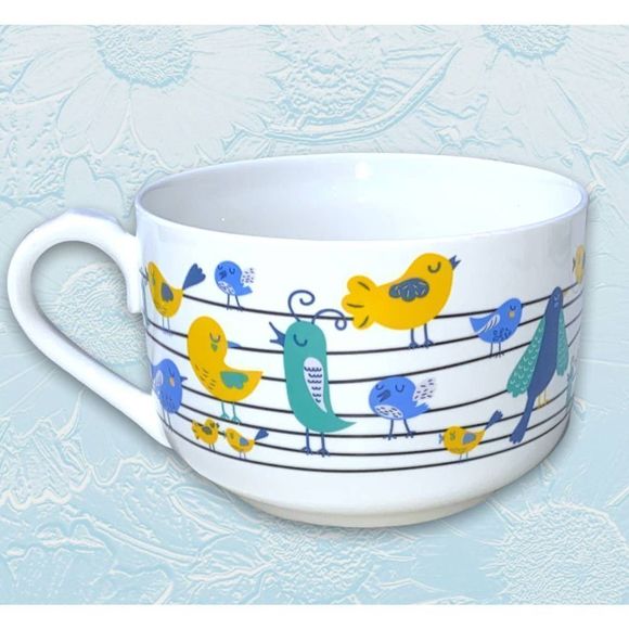 Ciroa Birds On A Wire Jumbo Coffee Microwave Me Soup Bowl Style Mug - Picture 1 of 9